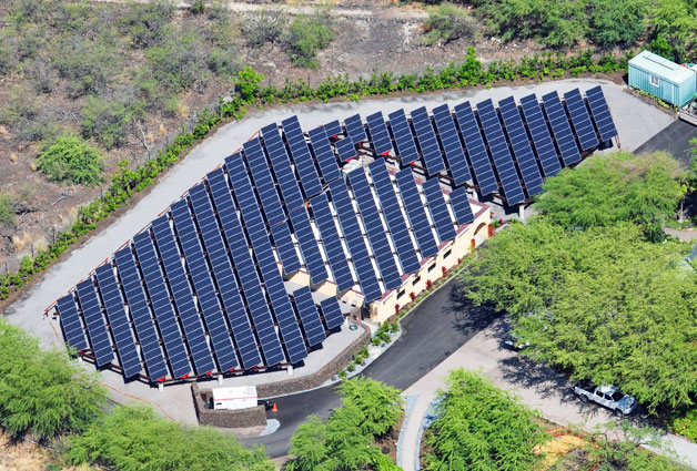 An aerial view of a large off-grid pv system.